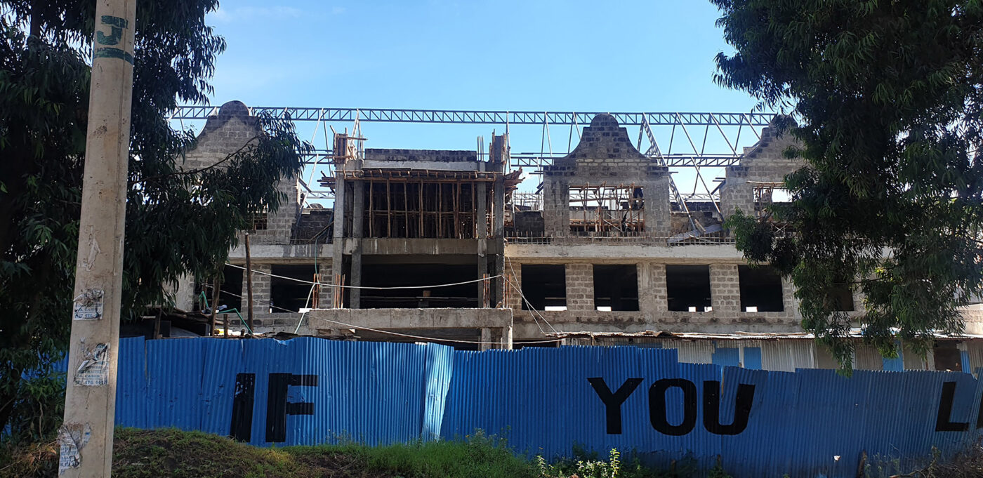 A picture of Gire commercial complex mid-construction in Karen, designed by Arcs Africa architects