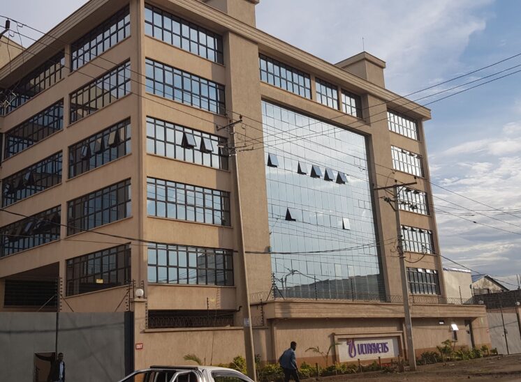 Exterior perspective showing completed Ultravetis factory building