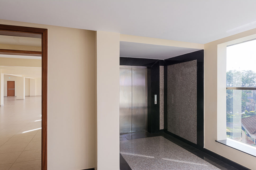 Interior of Bingwa sacco headquarter building showing the core and lift